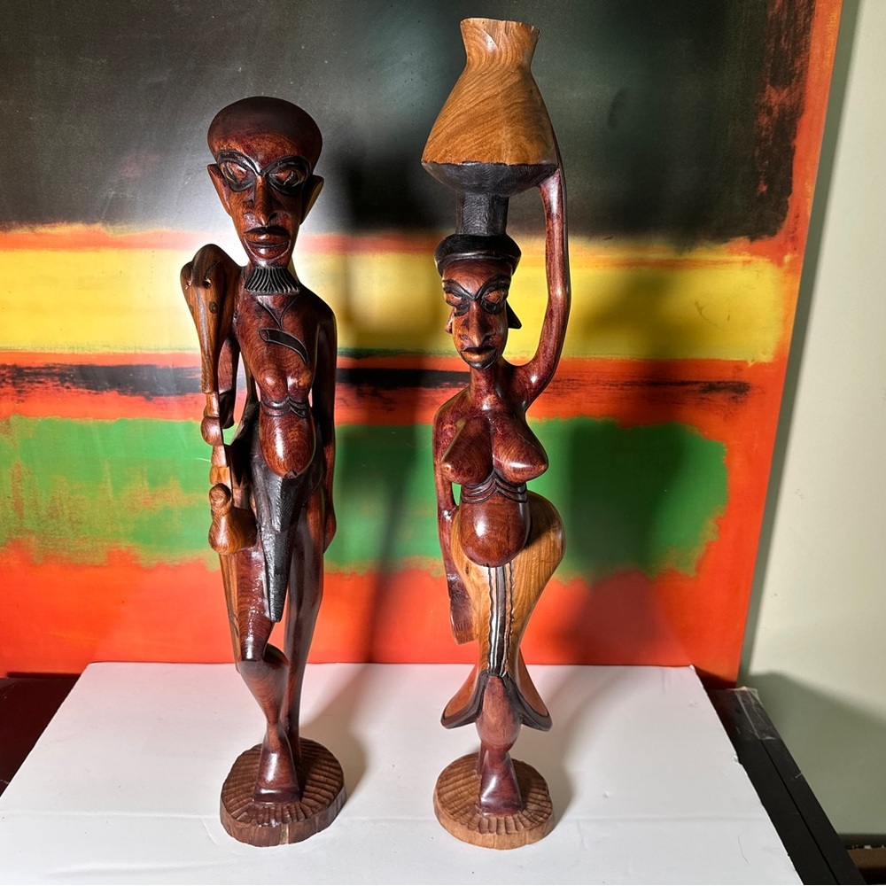 Brown and Tan African-Style Wooden Sculptures